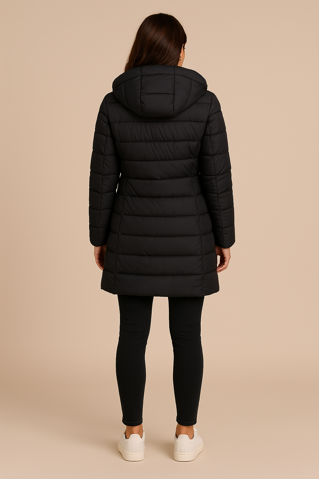 Amelia | Women's Long Hooded Puffer Jacket | Insulated Winter Coat - Black back