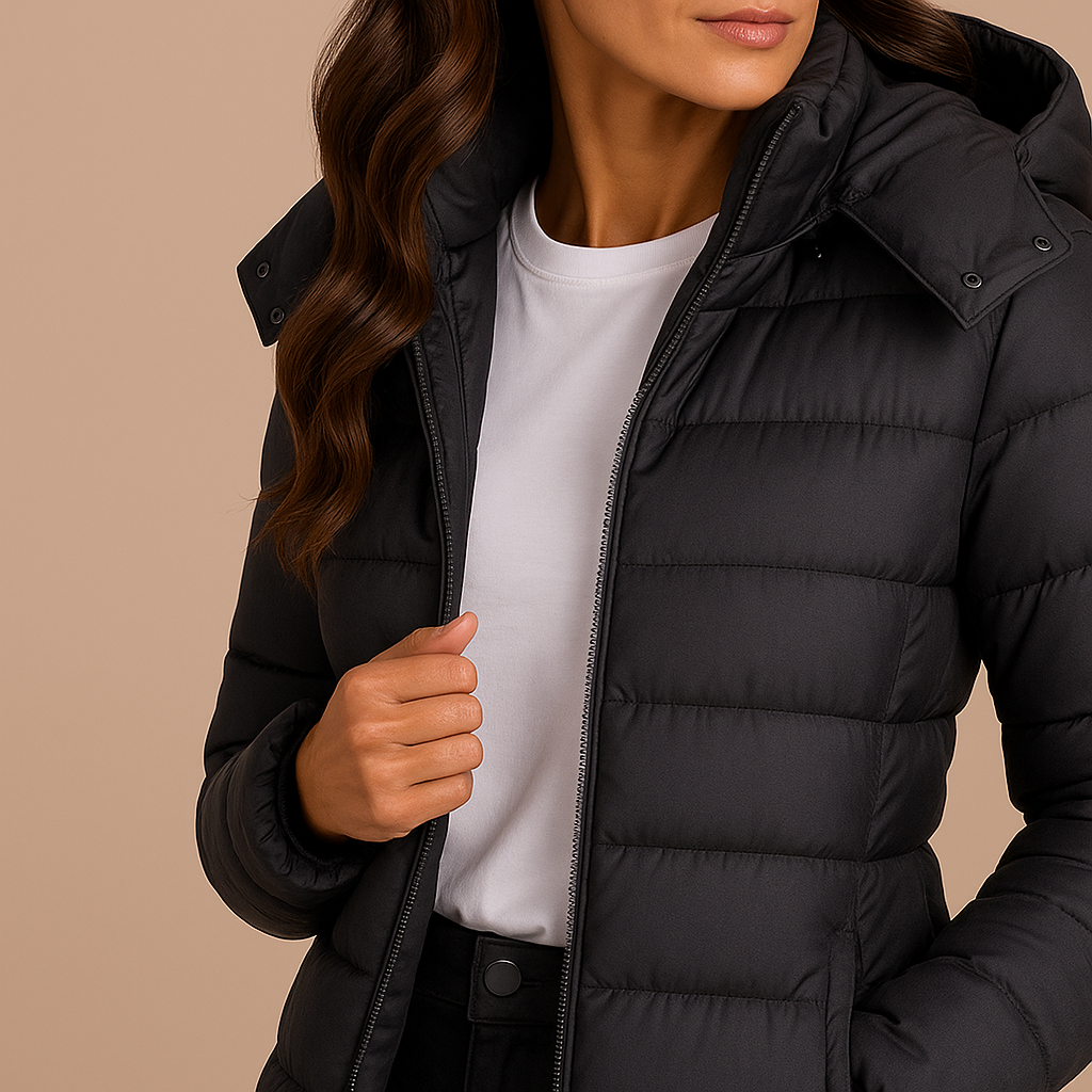 Amelia | Women's Long Hooded Puffer Jacket | Insulated Winter Coat - Black detail