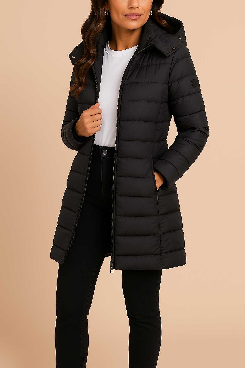 Amelia | Women's Long Hooded Puffer Jacket | Insulated Winter Coat - Black