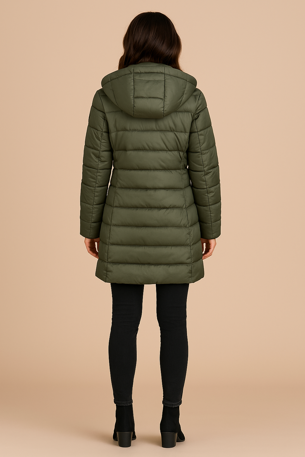 Amelia | Women's Long Hooded Puffer Jacket | Insulated Winter Coat - Green back
