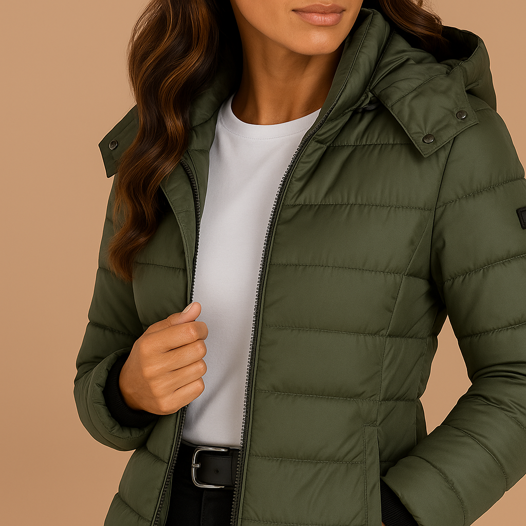 Amelia | Women's Long Hooded Puffer Jacket | Insulated Winter Coat - Green detail