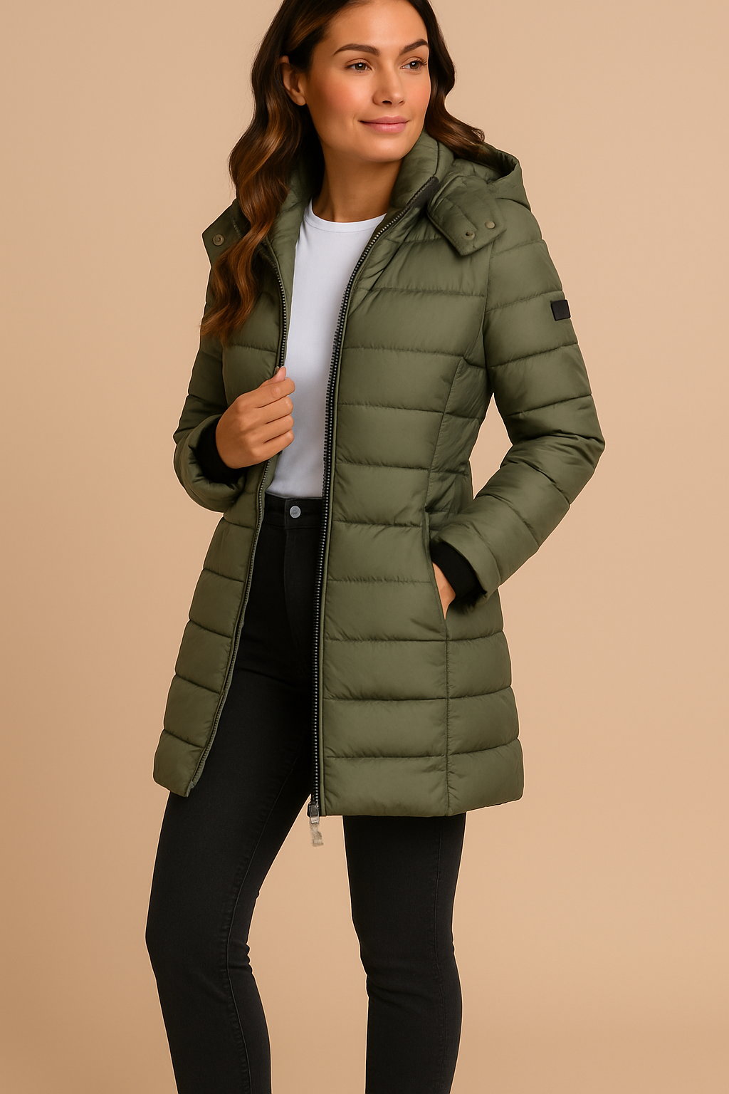 Amelia | Women's Long Hooded Puffer Jacket | Insulated Winter Coat - Green