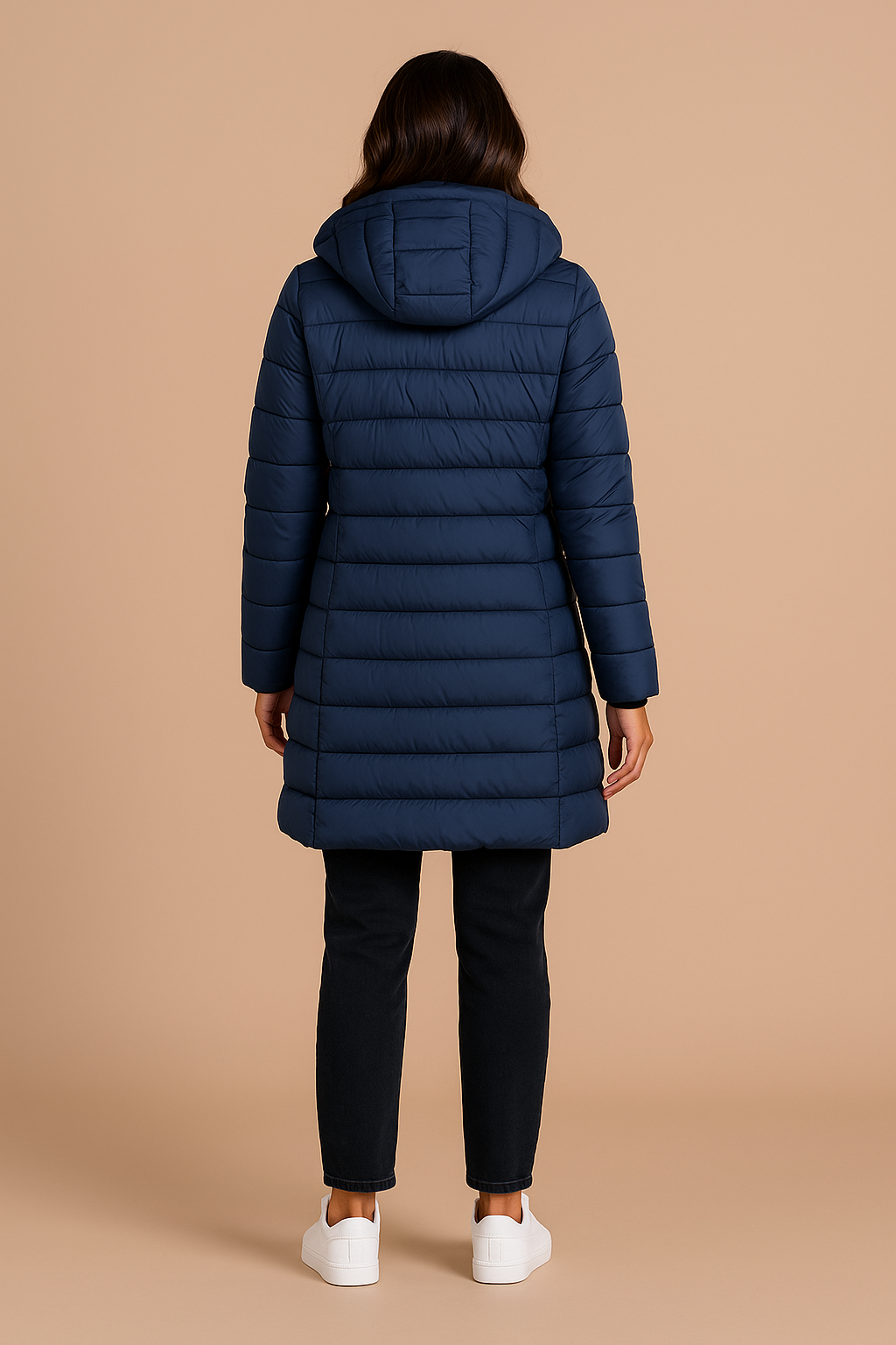 Amelia | Women's Long Hooded Puffer Jacket | Insulated Winter Coat - Navy back