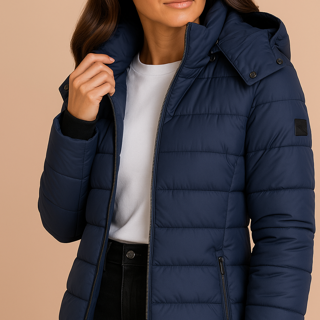 Amelia | Women's Long Hooded Puffer Jacket | Insulated Winter Coat - Navy detail