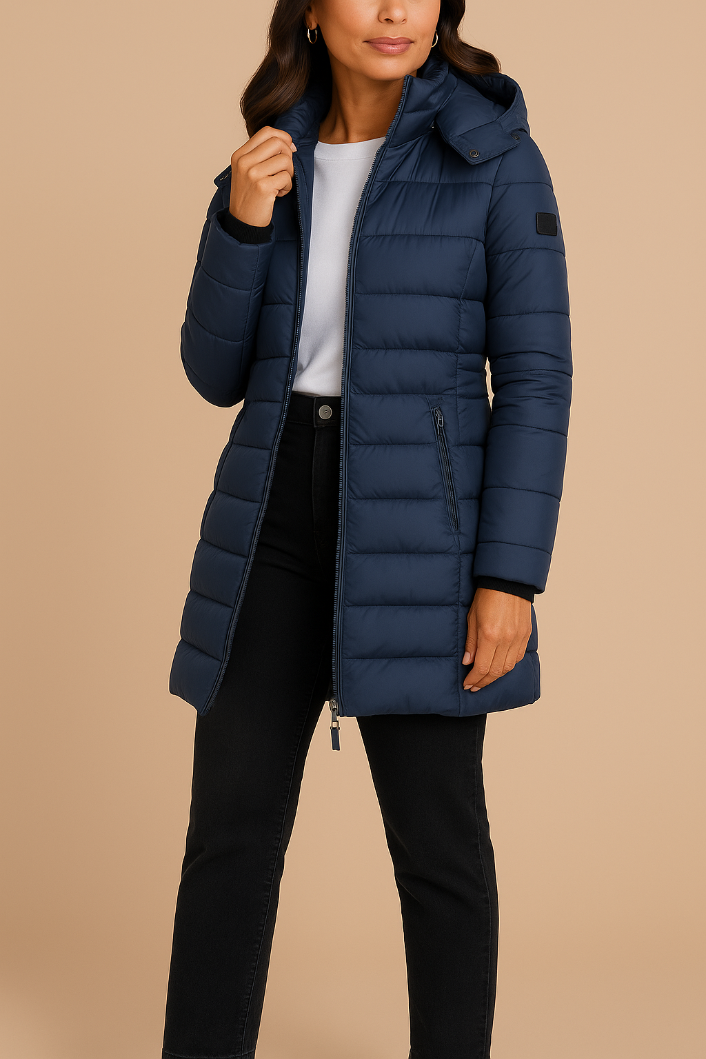 Amelia | Women's Long Hooded Puffer Jacket | Insulated Winter Coat - Navy