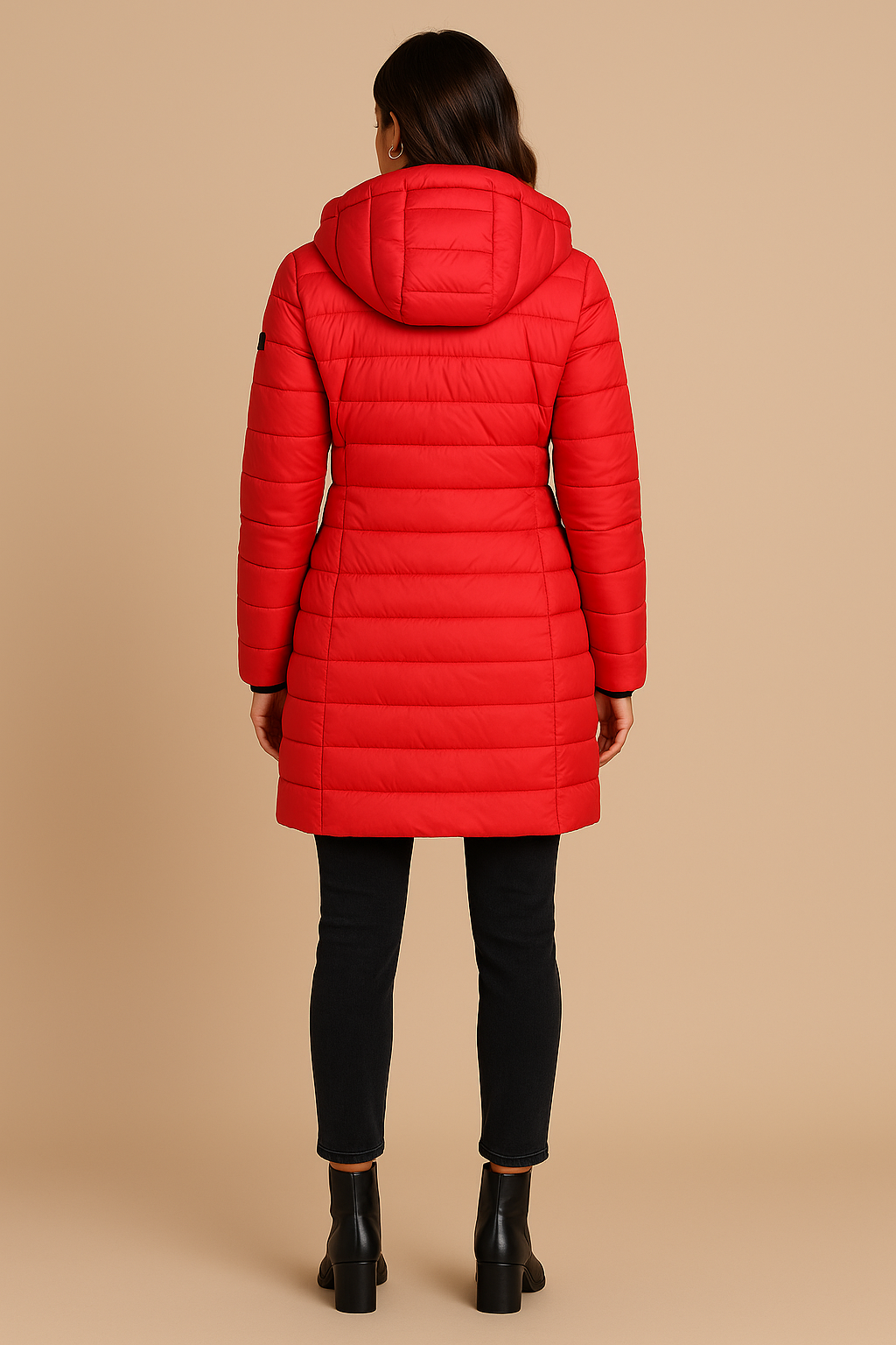 Amelia | Women's Long Hooded Puffer Jacket | Insulated Winter Coat - Red back