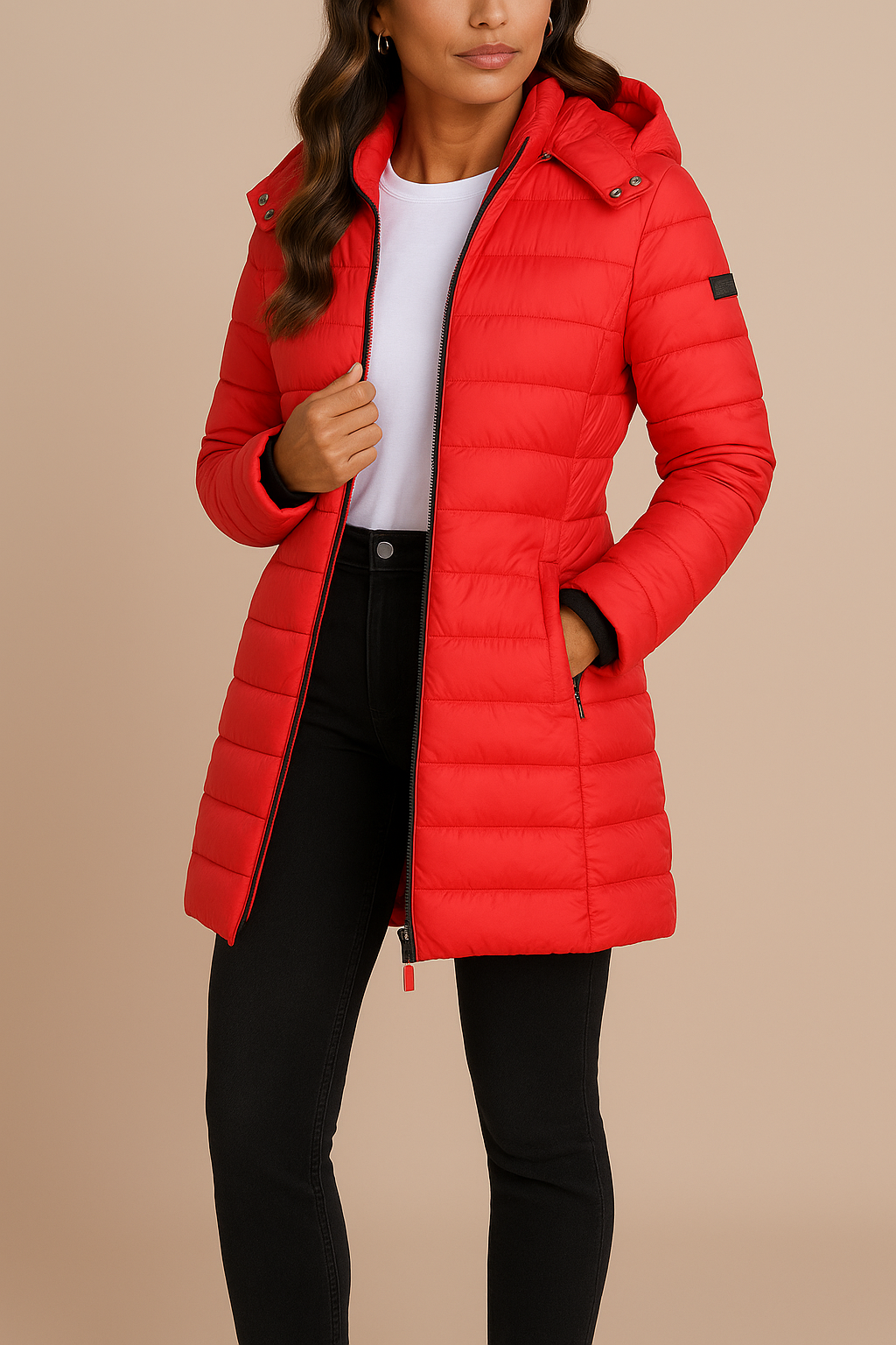 Amelia | Women's Long Hooded Puffer Jacket | Insulated Winter Coat - Red