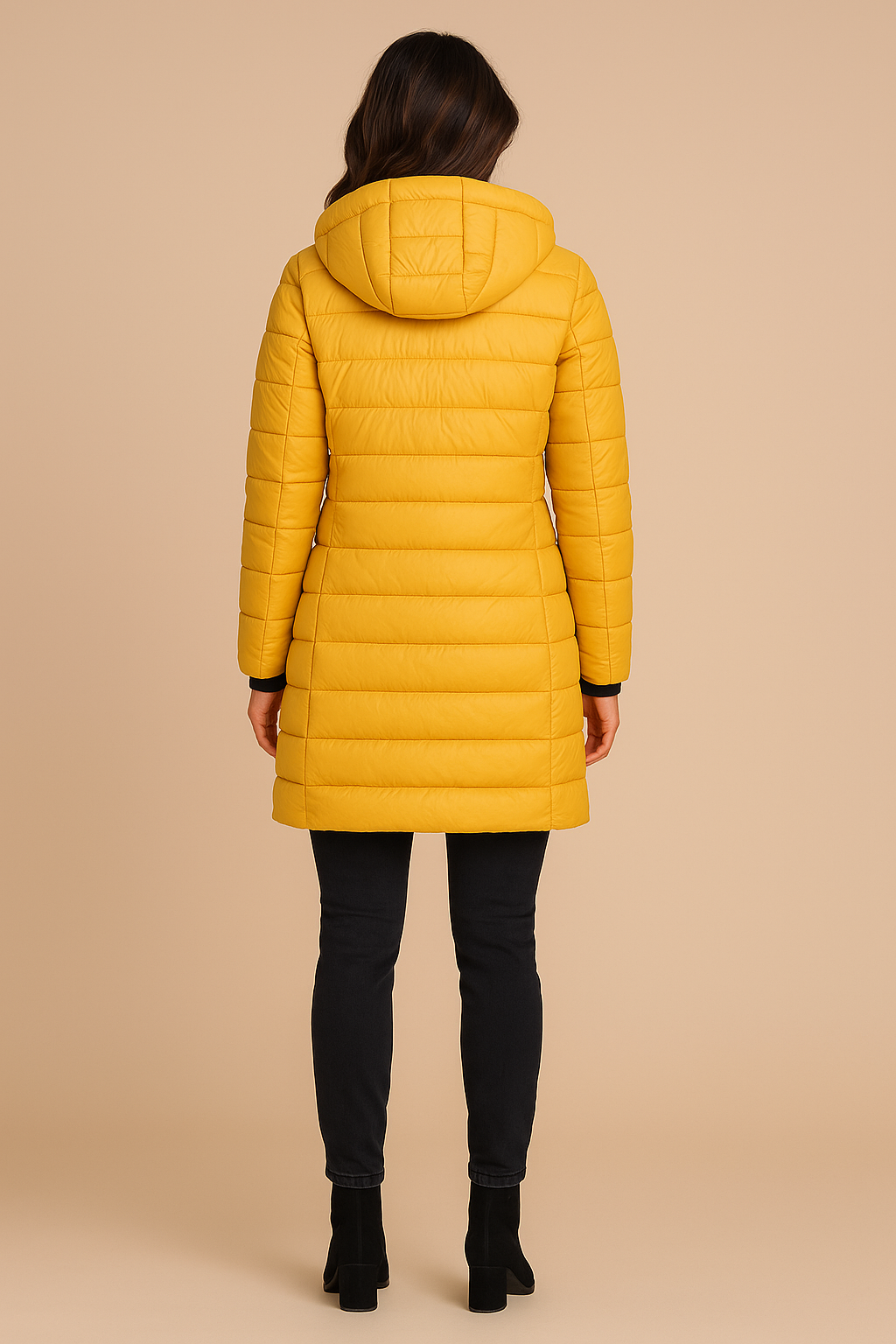 Amelia | Women's Long Hooded Puffer Jacket | Insulated Winter Coat - Yellow back