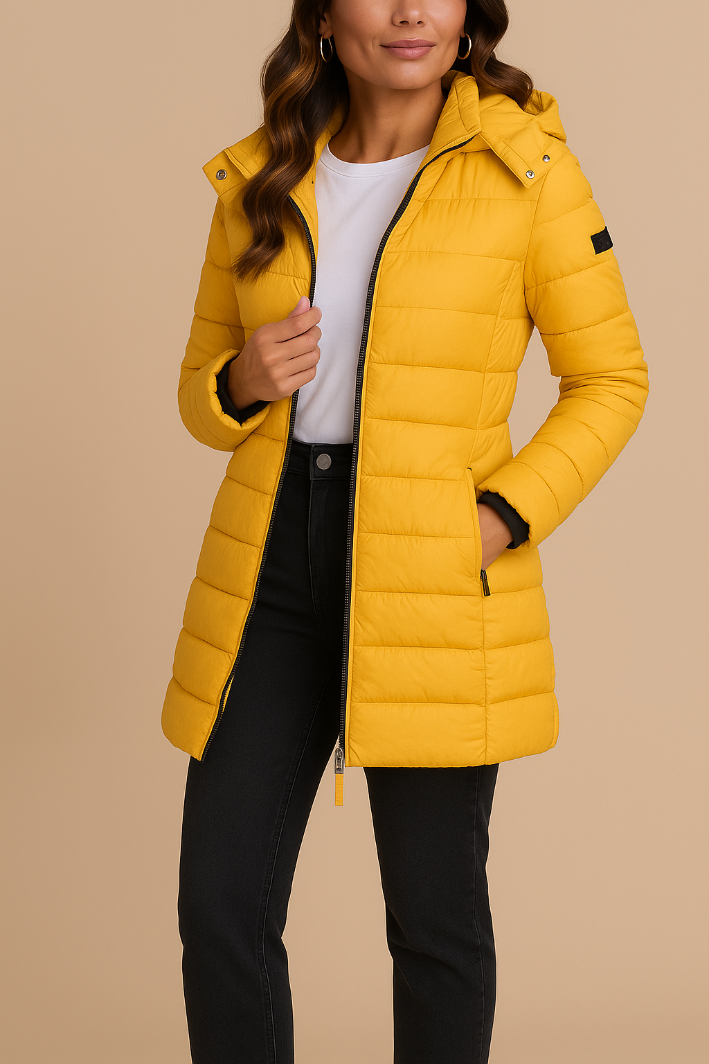 Amelia | Women's Long Hooded Puffer Jacket | Insulated Winter Coat - Yellow