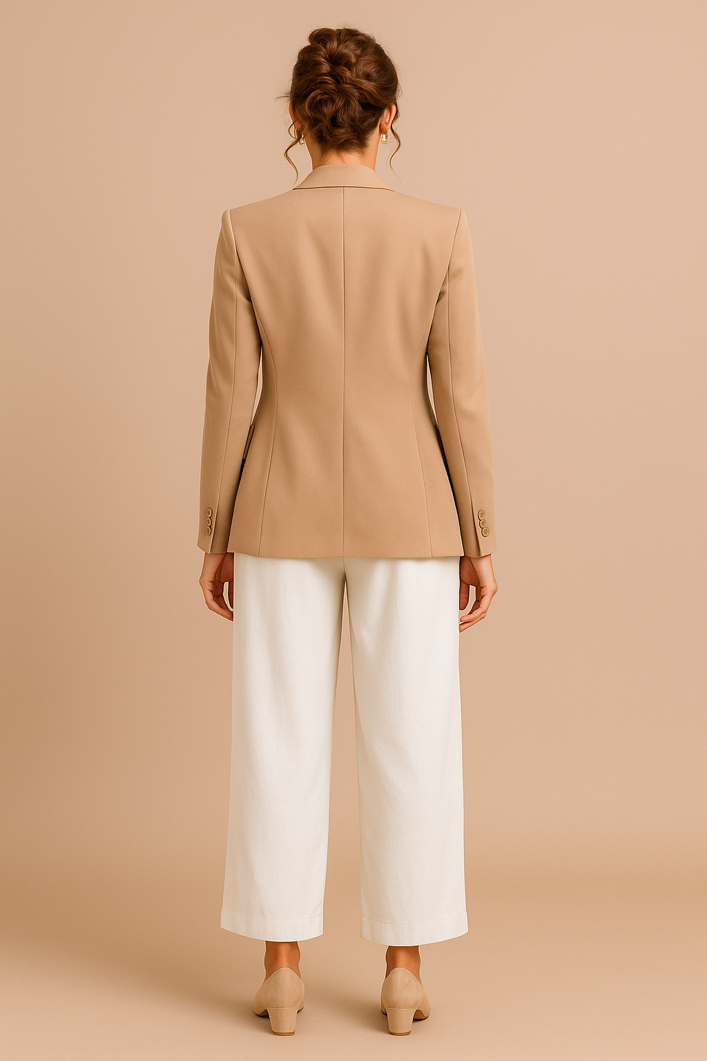 Freya | Women's Elegant Double-Breasted Blazer with Gold Buttons – Timeless Tailored Jacket - Beige back