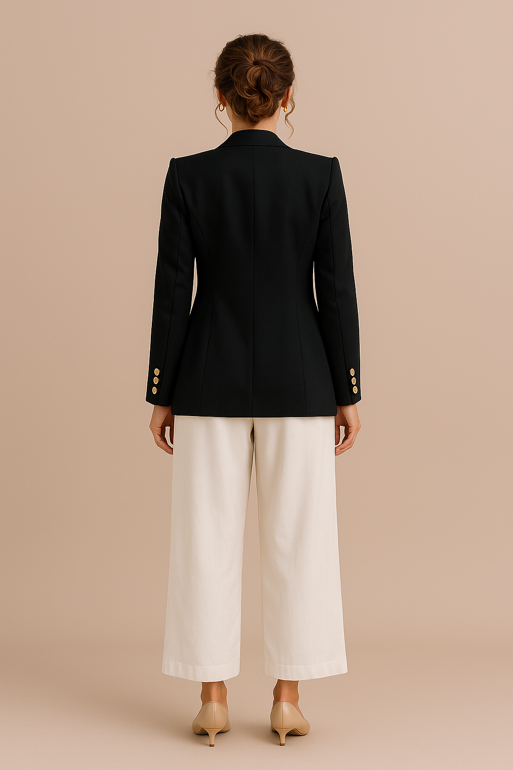 Freya | Women's Elegant Double-Breasted Blazer with Gold Buttons – Timeless Tailored Jacket - Black back