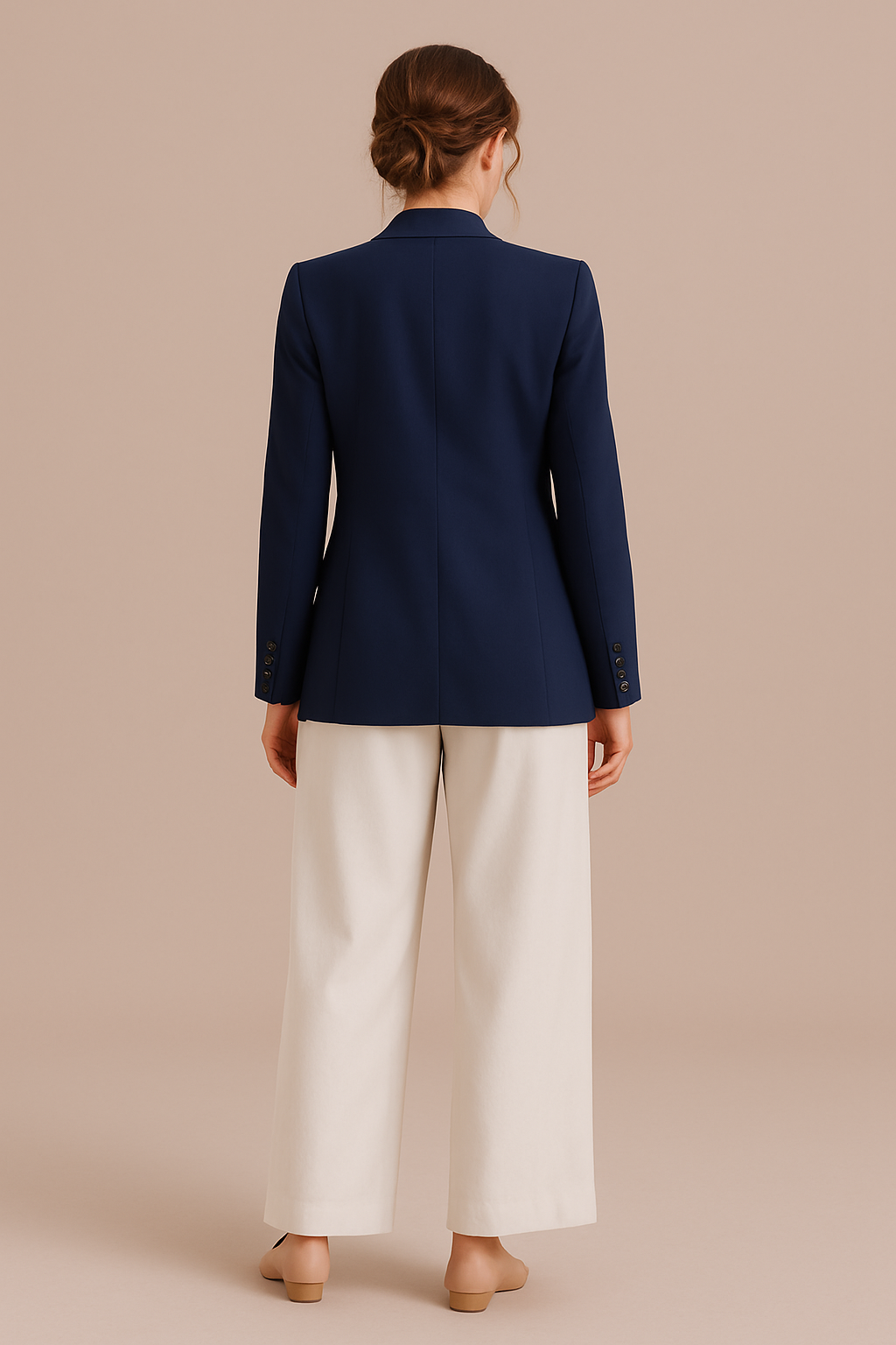 Freya | Women's Elegant Double-Breasted Blazer with Gold Buttons – Timeless Tailored Jacket - Navy back