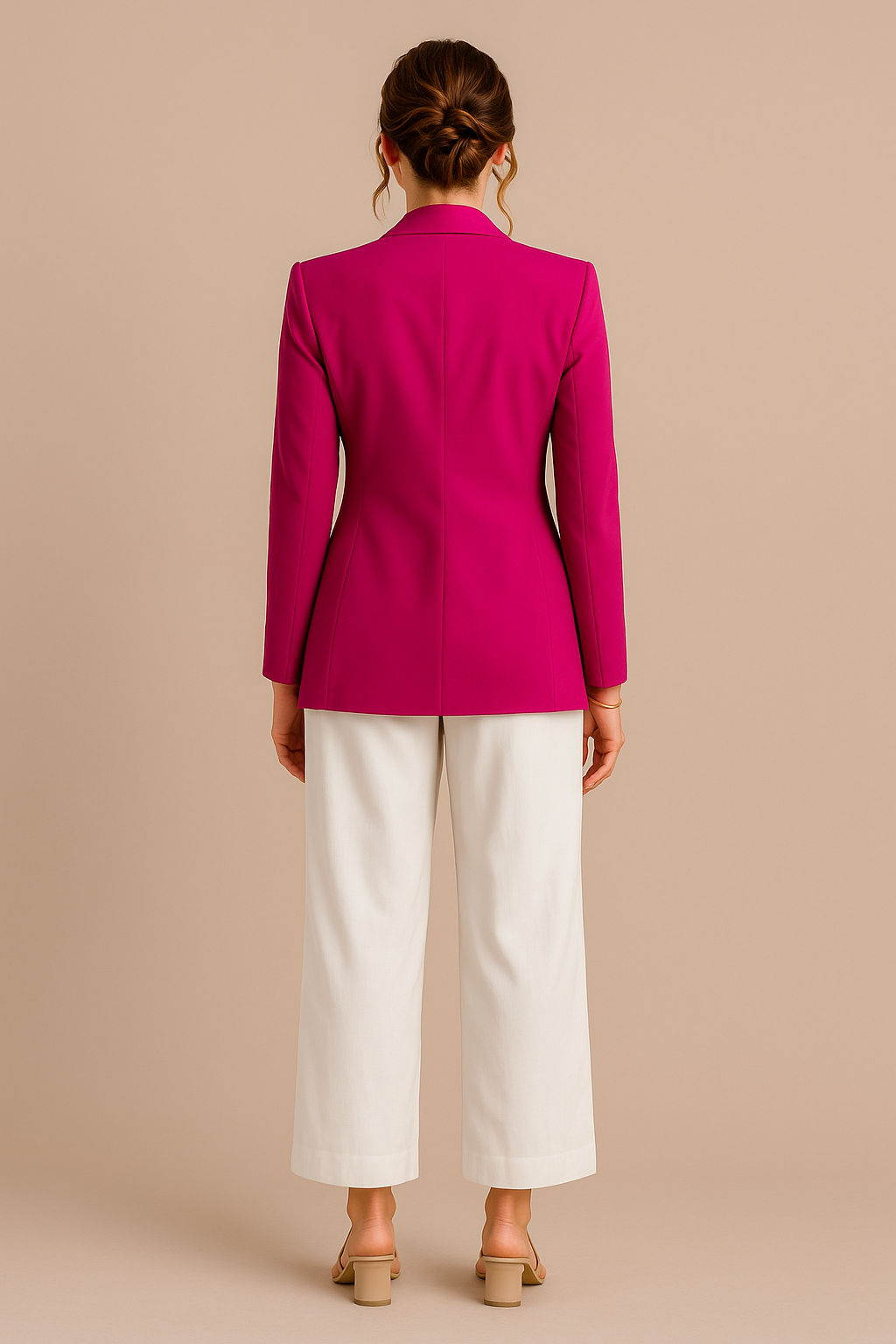 Freya | Women's Elegant Double-Breasted Blazer with Gold Buttons – Timeless Tailored Jacket - Pink back