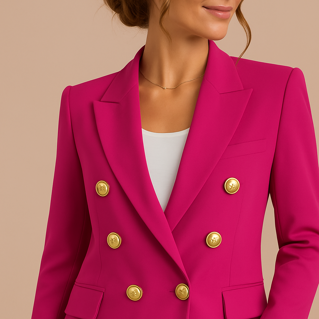 Freya | Women's Elegant Double-Breasted Blazer with Gold Buttons – Timeless Tailored Jacket - Pink detail