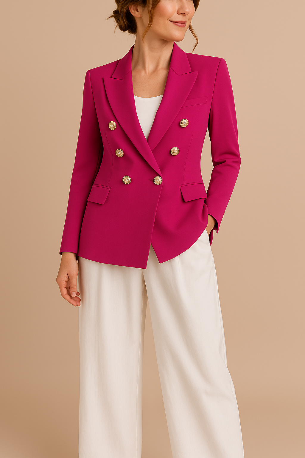 Freya | Women's Elegant Double-Breasted Blazer with Gold Buttons – Timeless Tailored Jacket - Pink