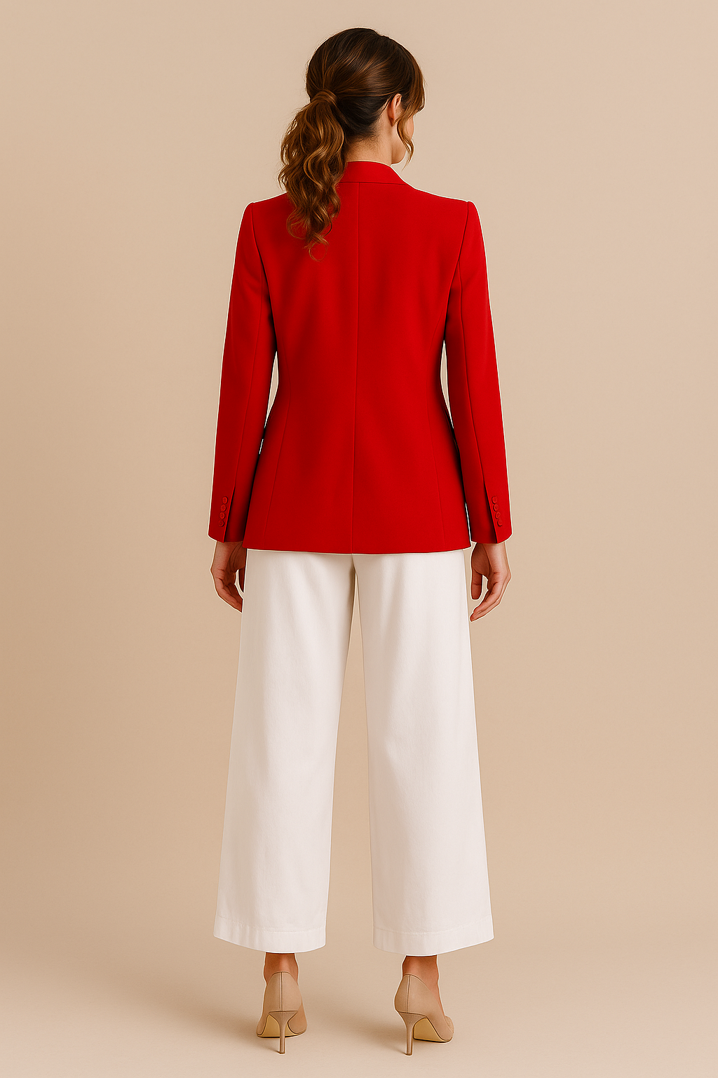 Freya | Women's Elegant Double-Breasted Blazer with Gold Buttons – Timeless Tailored Jacket - Red back