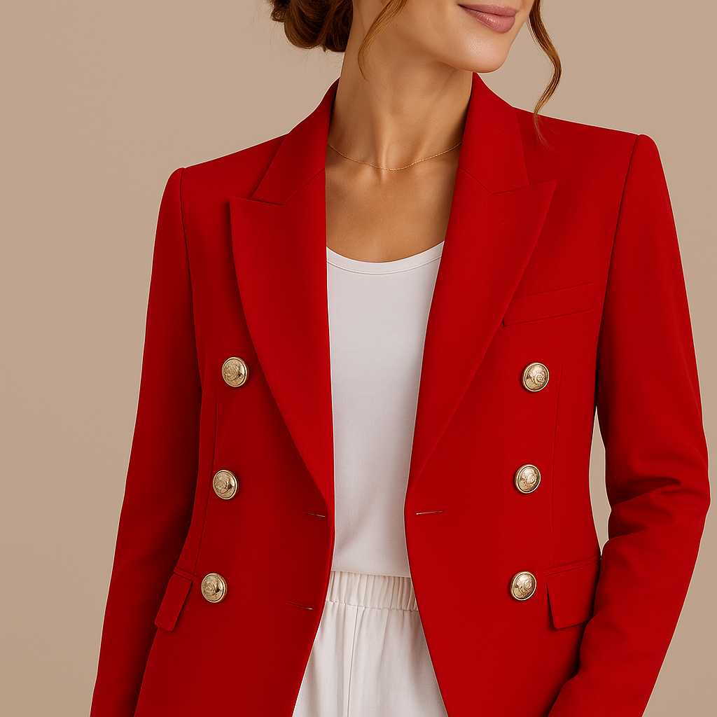 Freya | Women's Elegant Double-Breasted Blazer with Gold Buttons – Timeless Tailored Jacket - Red detail