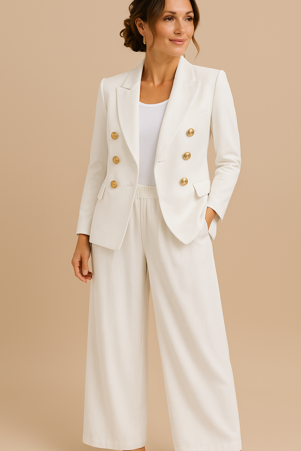 Freya | Women's Elegant Double-Breasted Blazer with Gold Buttons – Timeless Tailored Jacket - White