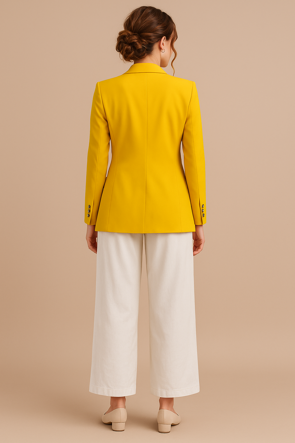 Freya | Women's Elegant Double-Breasted Blazer with Gold Buttons – Timeless Tailored Jacket - Yellow back
