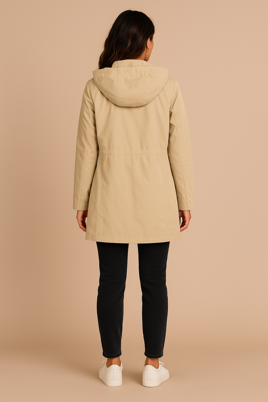 Grace | Women's Lightweight Waterproof Rain Coat with Hood - Beige back