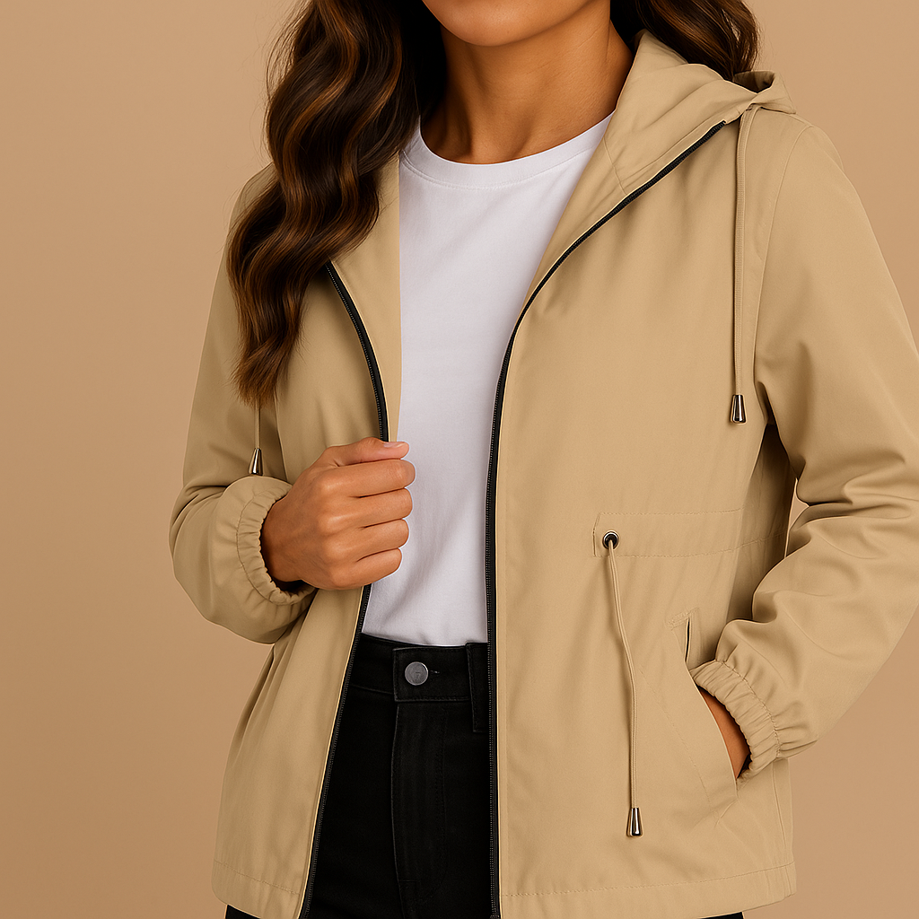Grace | Women's Lightweight Waterproof Rain Coat with Hood - Beige detail