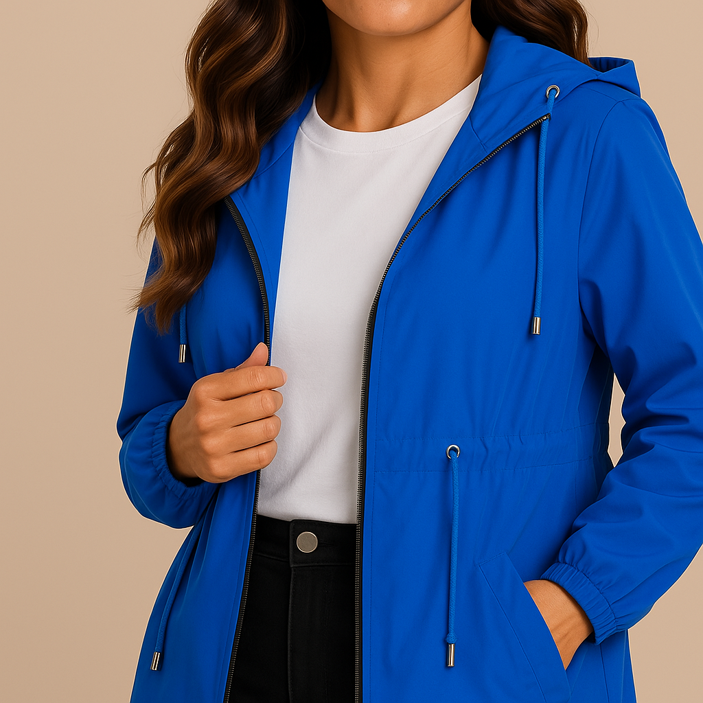 Grace | Women's Lightweight Waterproof Rain Coat with Hood - Blue detail