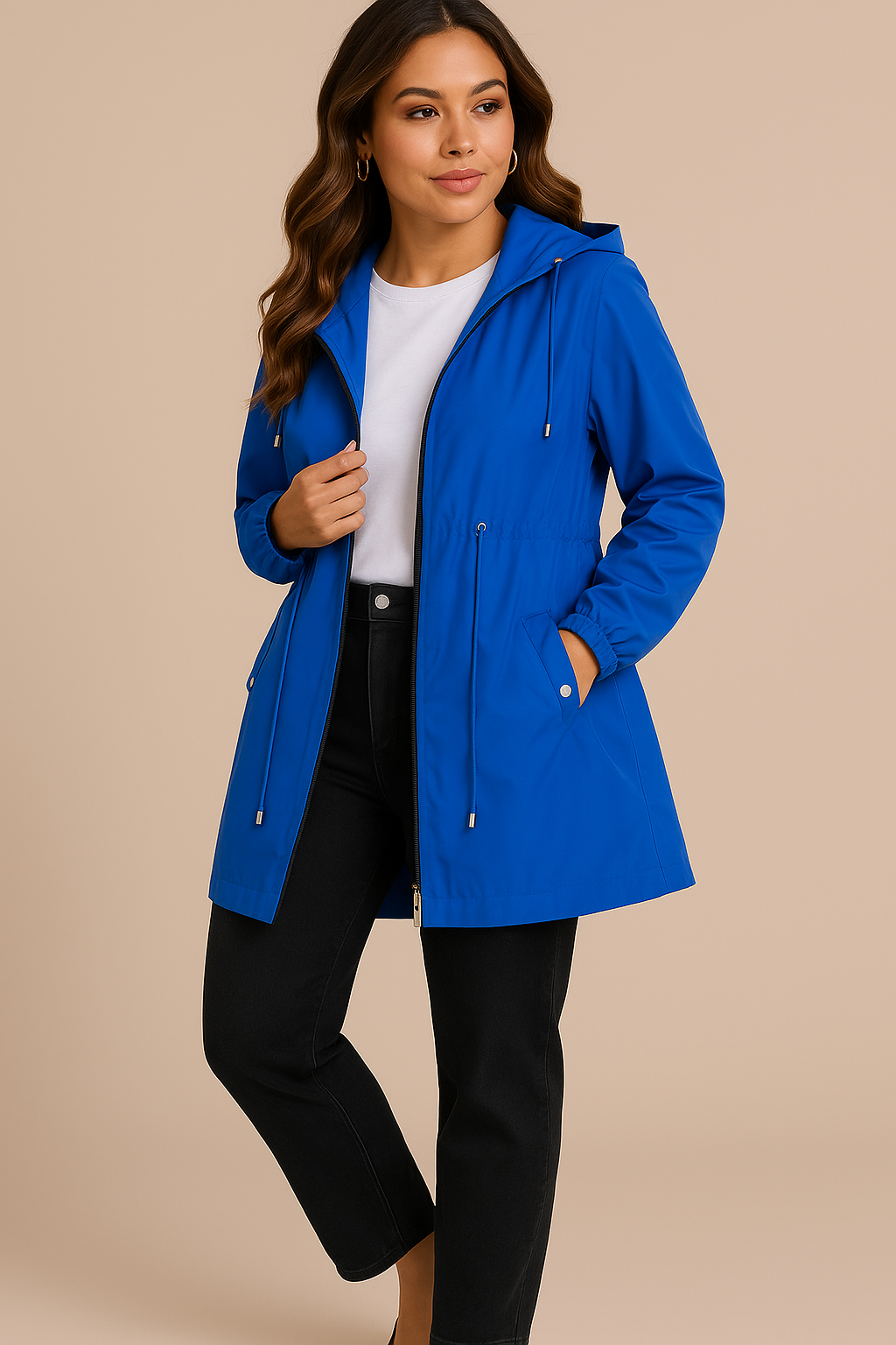 Grace | Women's Lightweight Waterproof Rain Coat with Hood - Blue
