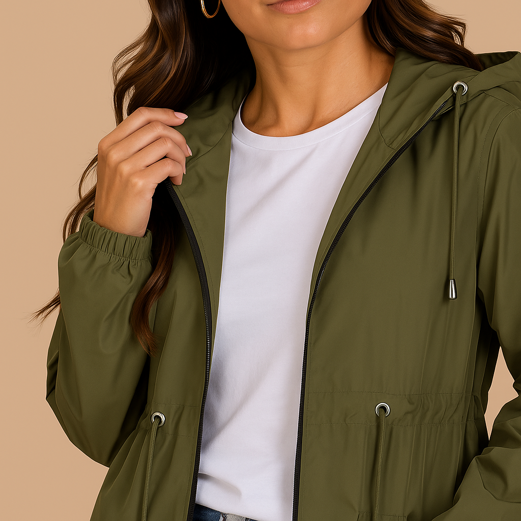 Grace | Women's Lightweight Waterproof Rain Coat with Hood - Green detail