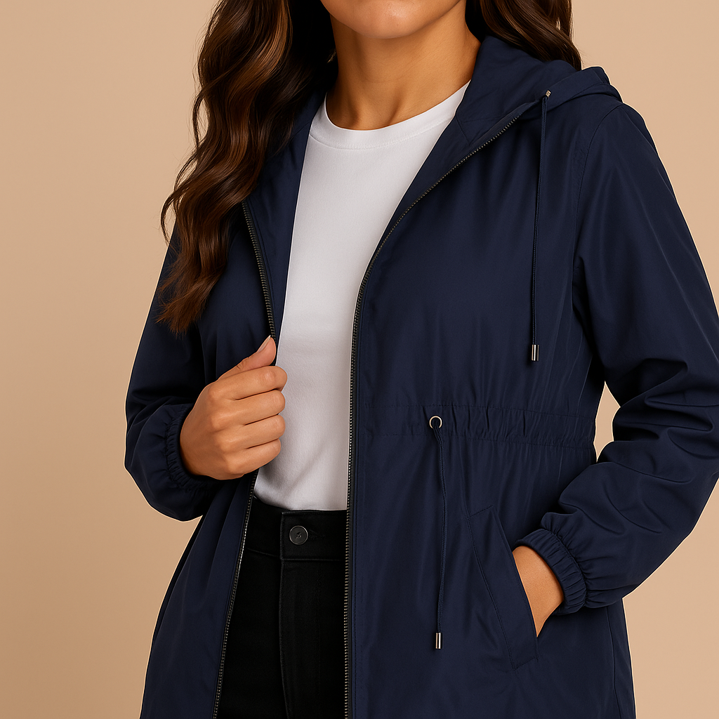 Grace | Women's Lightweight Waterproof Rain Coat with Hood - Navy detail