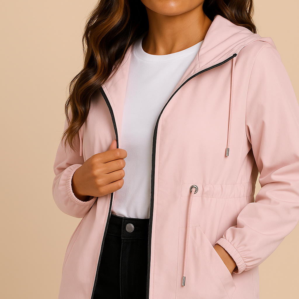 Grace | Women's Lightweight Waterproof Rain Coat with Hood - Pink detail