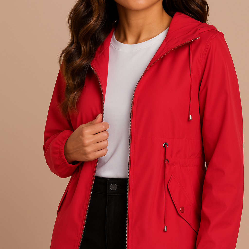Grace | Women's Lightweight Waterproof Rain Coat with Hood - Red detail