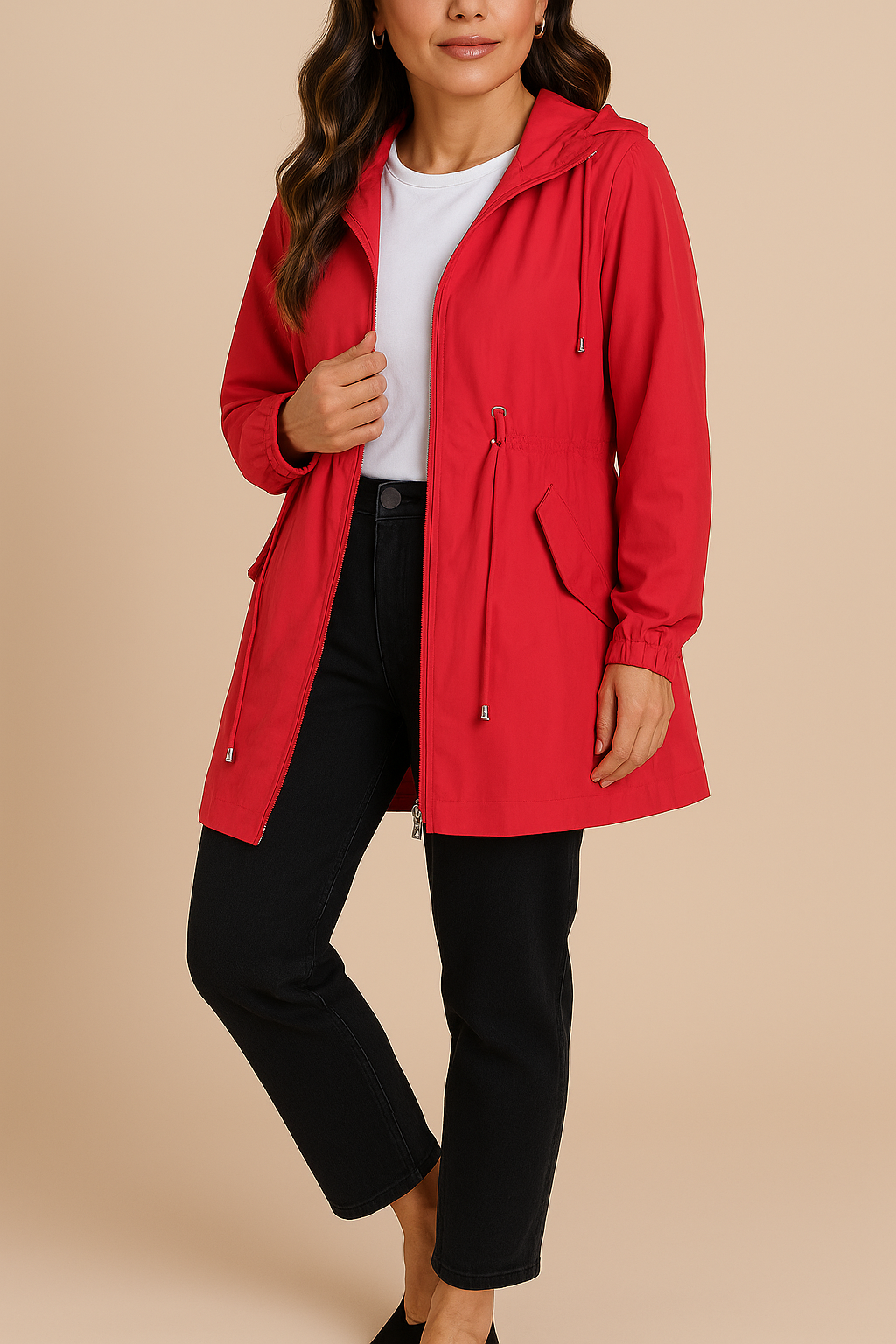 Grace | Women's Lightweight Waterproof Rain Coat with Hood - Red