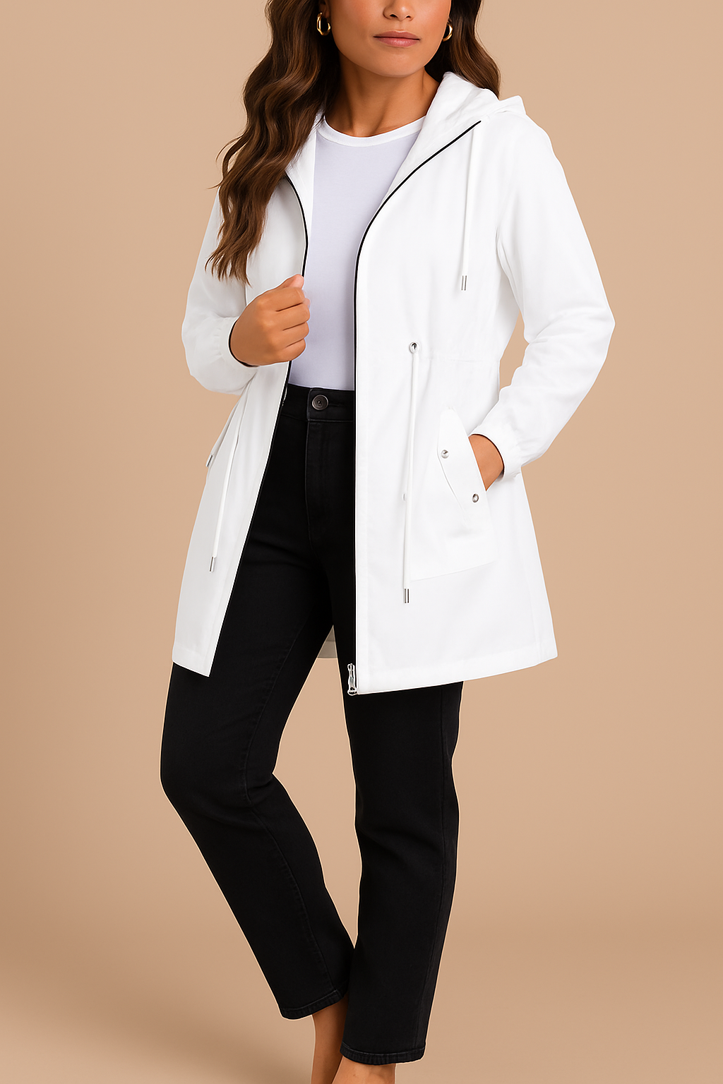 Grace | Women's Lightweight Waterproof Rain Coat with Hood - White