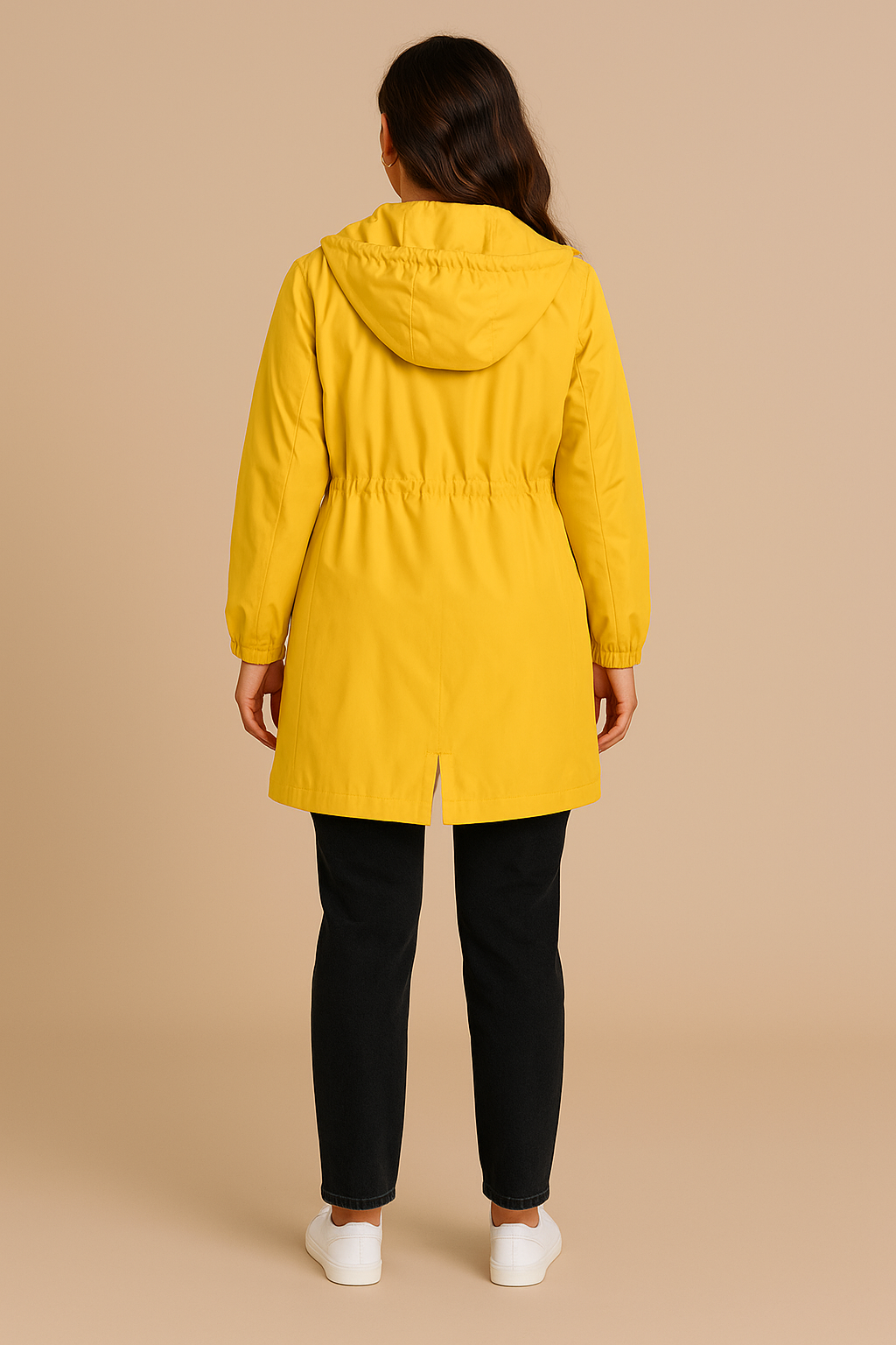 Grace | Women's Lightweight Waterproof Rain Coat with Hood - Yellow back