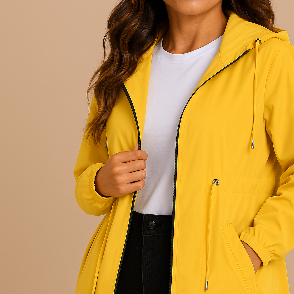 Grace | Women's Lightweight Waterproof Rain Coat with Hood - Yellow detail