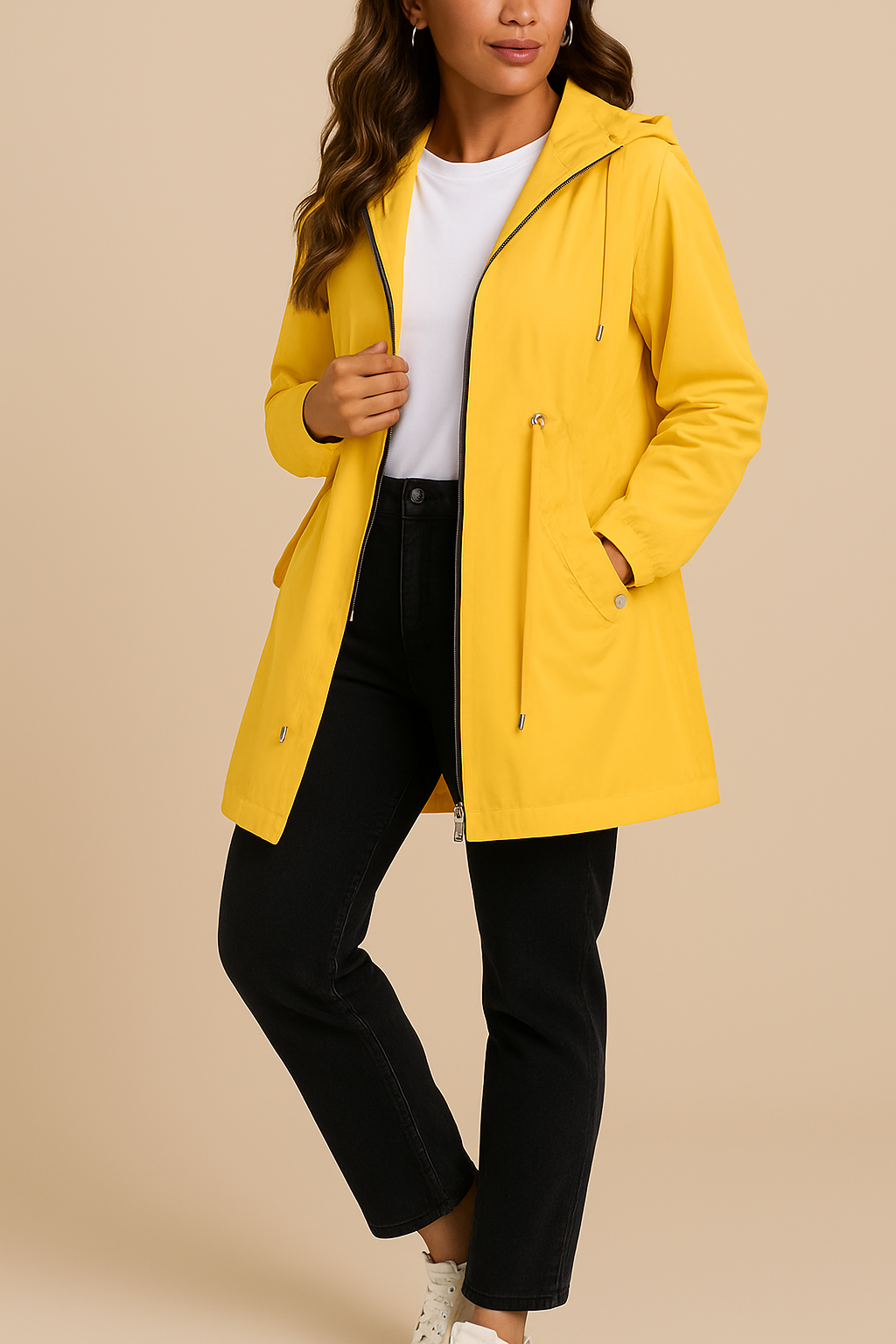 Grace | Women's Lightweight Waterproof Rain Coat with Hood - Yellow