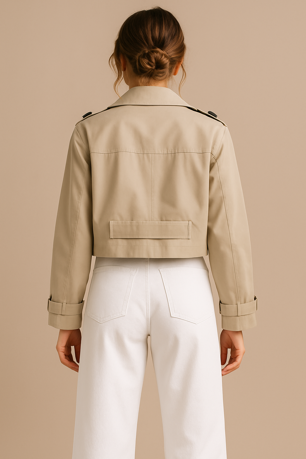 Ruby | Women's Cropped Trench Coat Jacket - Beige back