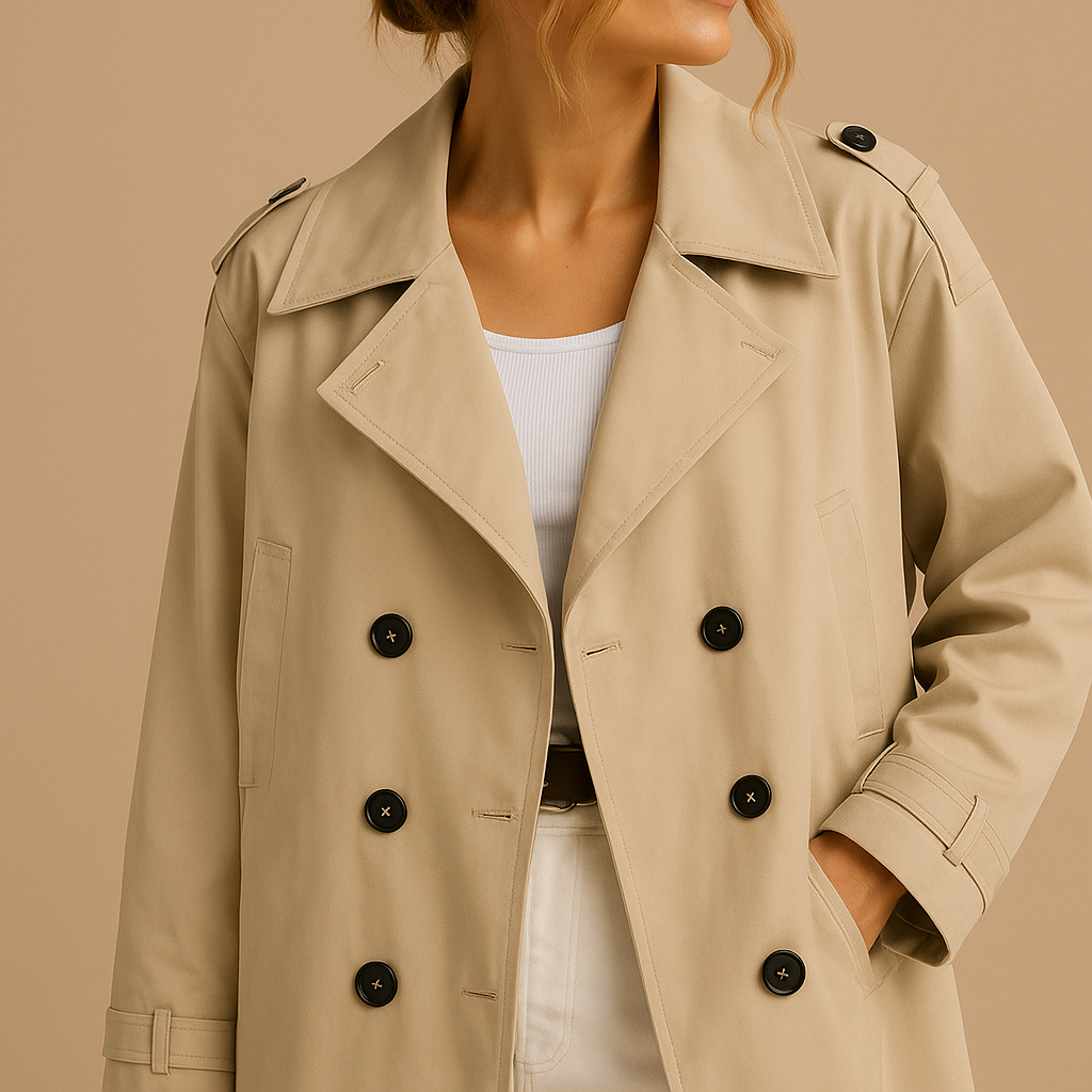 Ruby | Women's Cropped Trench Coat Jacket - Beige detail