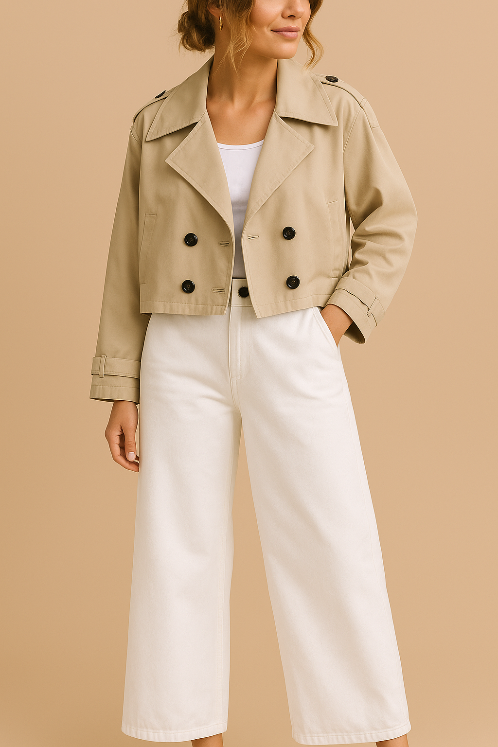 Ruby | Women's Cropped Trench Coat Jacket - Beige