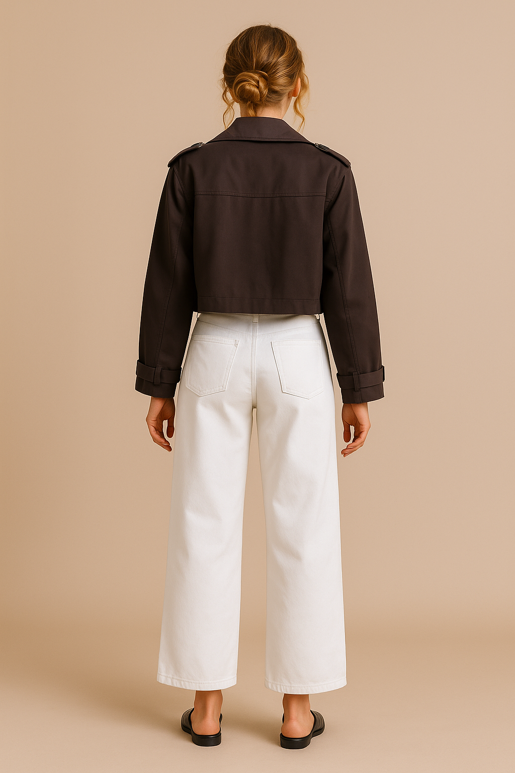 Ruby | Women's Cropped Trench Coat Jacket - Brown back