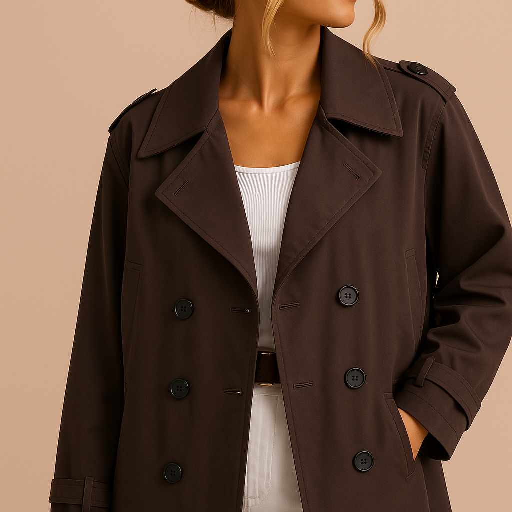 Ruby | Women's Cropped Trench Coat Jacket - Brown detail