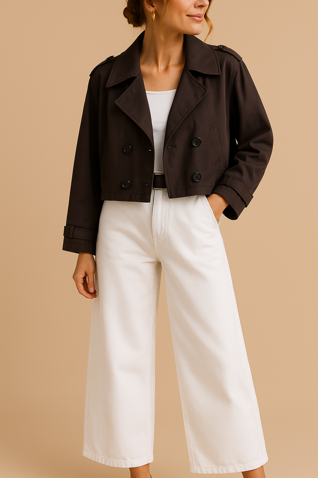 Ruby | Women's Cropped Trench Coat Jacket - Brown