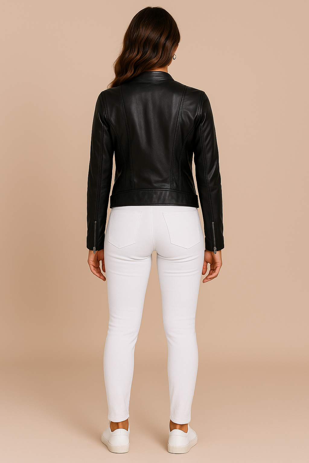 Hannah | Women's Classic Leather Jacket with Zip Pockets - Black back