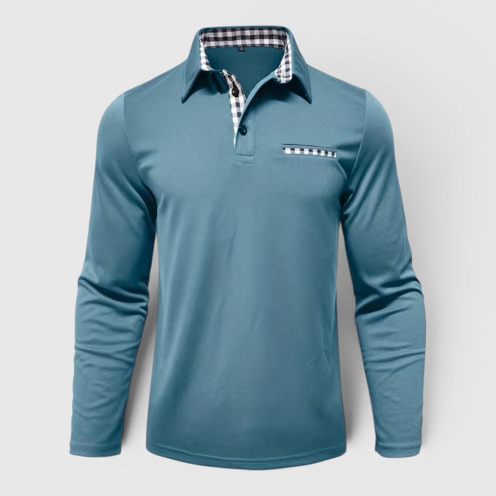 Ellmont London | Men's Polo Longsleeve V-Neck Sweater Quick-Dry Plaid Shirt