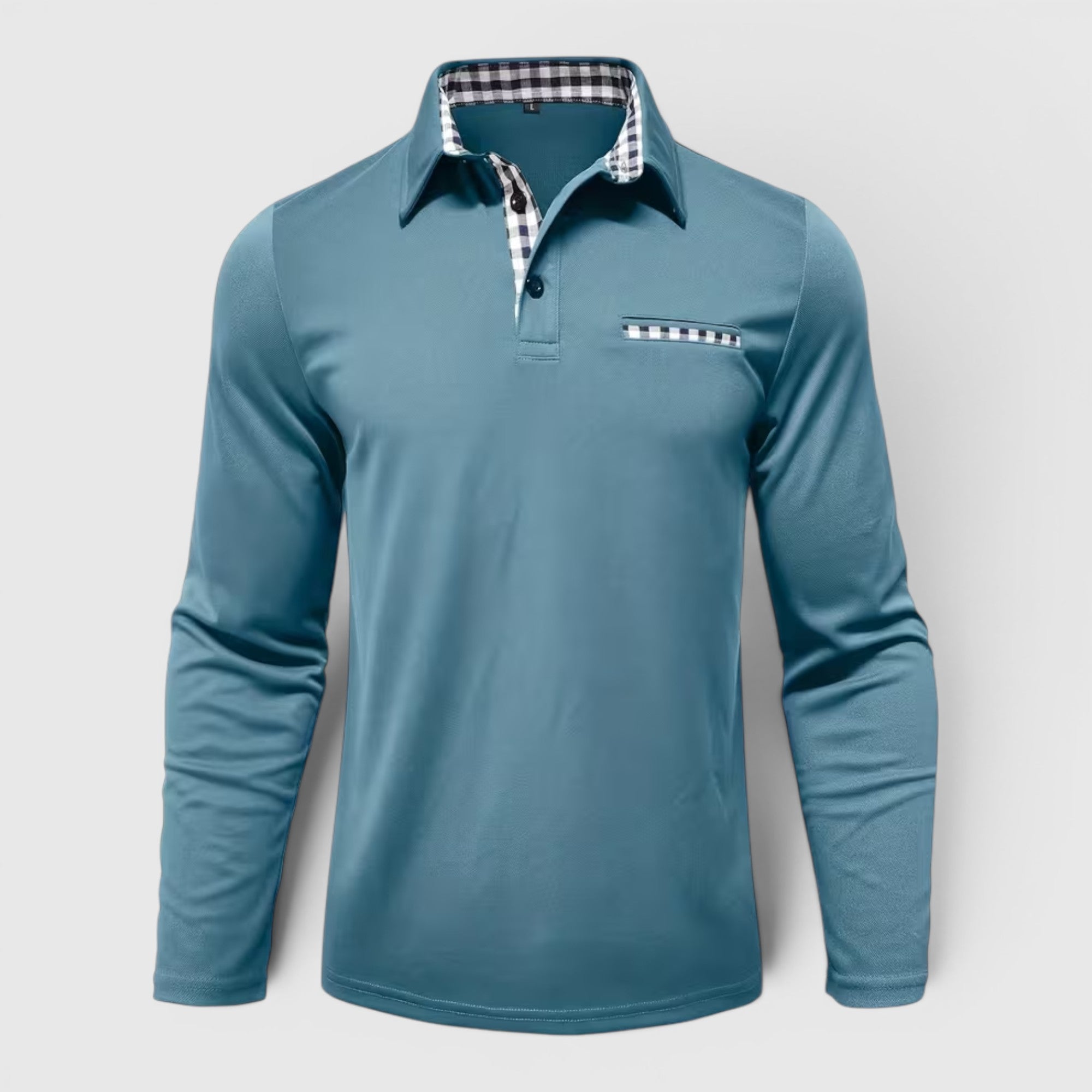 Ellmont London | Men's Polo Longsleeve V-Neck Sweater Quick-Dry Plaid Shirt