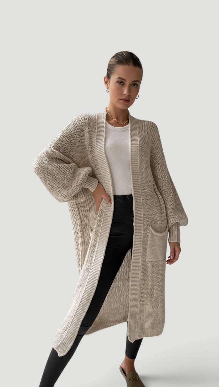 Ellmont London | Women’s Soft Knit Longline Bell Sleeve Layering Cardigan