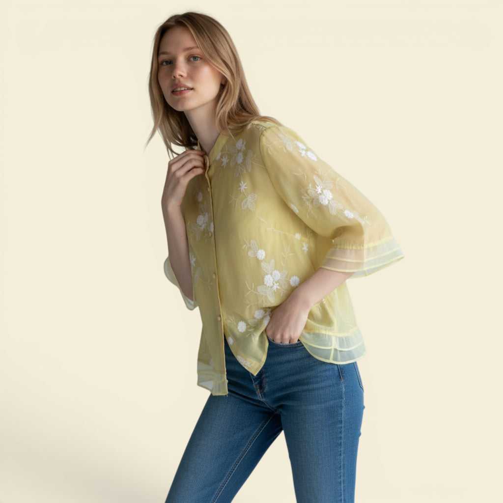 Ellmont London | Women's Relaxed Fit Cotton Summer Blouse with Embroidery