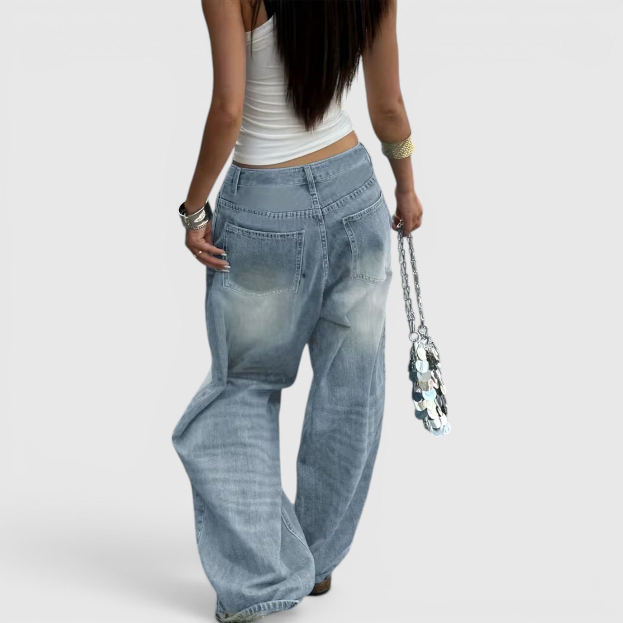 Ellmont London | Women's Oversized Baggy Jeans Straight Leg Casual Floor Length Pants