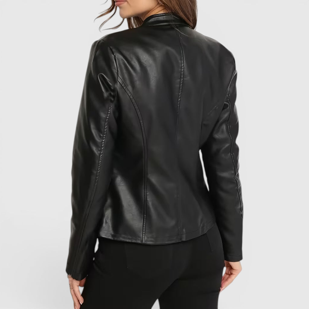 Ellmont London | Leather Jacket Women's Full Zip Stand Collar Casual Outerwear