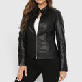 Ellmont London | Leather Jacket Women's Full Zip Stand Collar Casual Outerwear